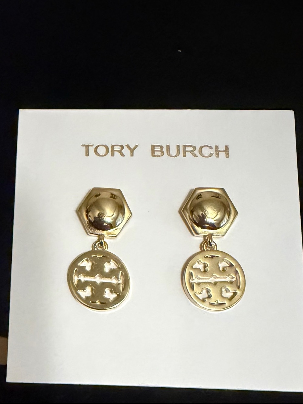 Tory Burch Logo Hexagon Circle Drop Earrings